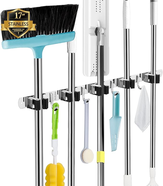 5 Racks and 4 Hooks Mop and Broom Holder Wall Mount